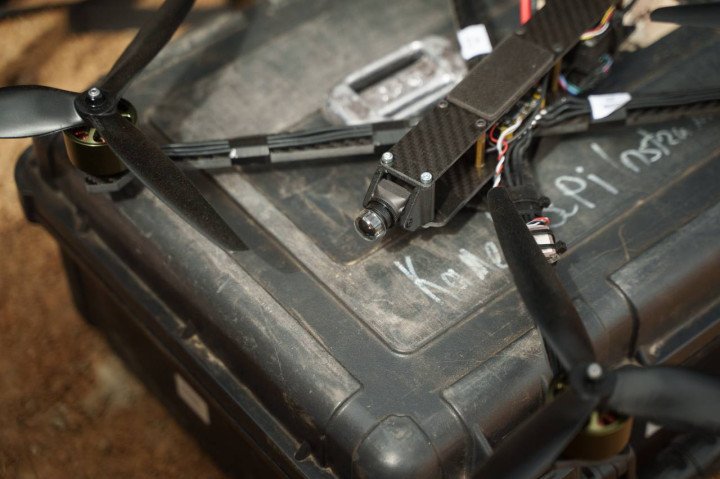 Close-up of a Ukrainian FPV drone’s camera and frame components during preparation for testing. (Source: Ukrainian Ministry of Defense)