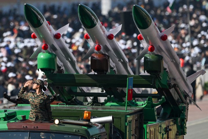 A soldier salutes next to an Indian Akash missile system during the country's 76th Republic Day parade in New Delhi on January 26, 2025. (Source: Sajjad Hussain via Getty Images) A soldier salutes next to an Indian Akash missile system during the country's 76th Republic Day parade in New Delhi on January 26, 2025. (Source: Sajjad Hussain via Getty Images)