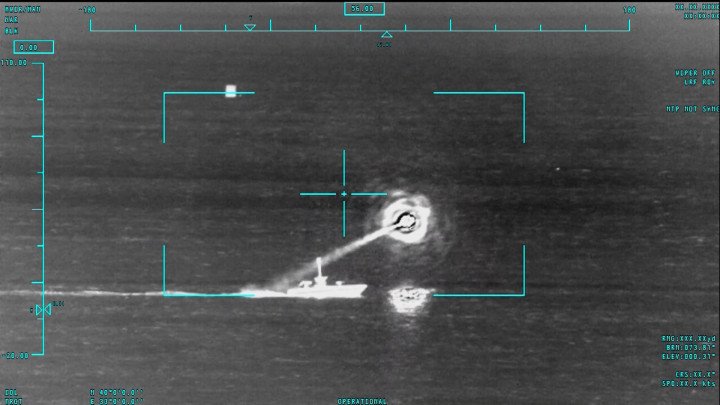 Thermal camera view showing Salvo USV striking a target at sea with a missile. (Source: Tayfun Ozberk/X)