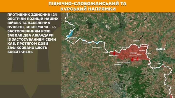 Mapa del frente en Pivnichno-Slobozhanskyi y Kursk con bombardeos masivos y combates el 22 de marzo de 2026