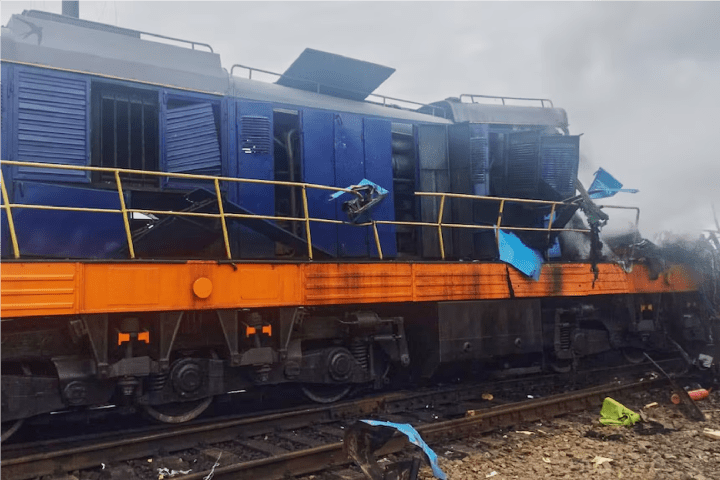 A locomotive damaged in a Russian drone attack at Yahodyn railway station near Ukraine's border with Poland. (Source: Ukrainian Ukrzaliznytsia Railway Company Press Office) 