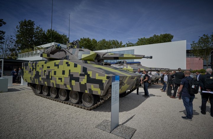 The Rheinmetall Lynx KF41 tank on display on the Rheinmetall stand at the Eurosatory International Defence and Security Exhibition on June 14, 2022 (Source: Kiran Ridley via Getty Images The Rheinmetall Lynx KF41 tank on display on the Rheinmetall stand at the Eurosatory International Defence and Security Exhibition on June 14, 2022 (Source: Kiran Ridley via Getty Images