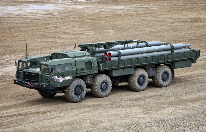Russian 9T234-2 transporter-loader vehicle for the BM-30 Smerch multiple launch rocket system. (Source: Wikimedia Commons) Russian 9T234-2 transporter-loader vehicle for the BM-30 Smerch multiple launch rocket system. (Source: Wikimedia Commons)