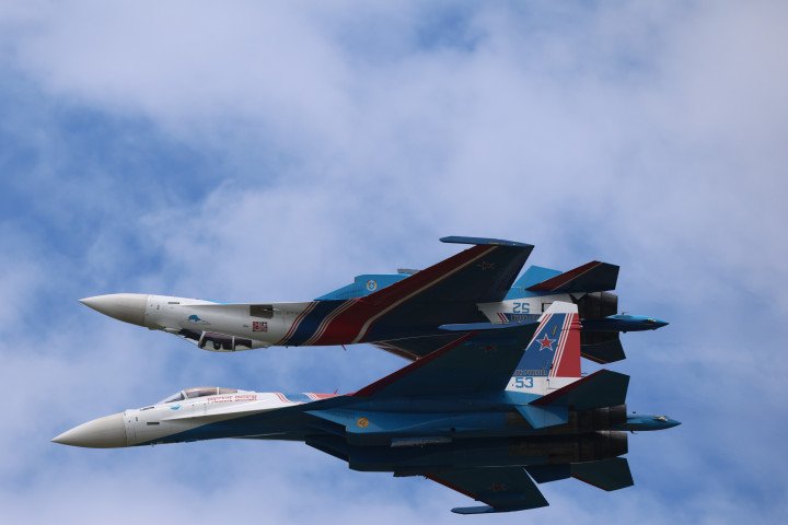 The Russian Knights aerobatic team performs at the LIMA aerospace exhibition in Langkawi, Malaysia, on May 21, 2025. (Source: Getty Images) The Russian Knights aerobatic team performs at the LIMA aerospace exhibition in Langkawi, Malaysia, on May 21, 2025. (Source: Getty Images)