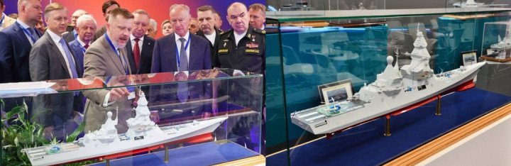 Model displays of Russia’s proposed Project 23560 Lider nuclear-powered destroyer at defense exhibitions in 2015 and 2026. (Photo: Open source) Model displays of Russia’s proposed Project 23560 Lider nuclear-powered destroyer at defense exhibitions in 2015 and 2026. (Photo: Open source)