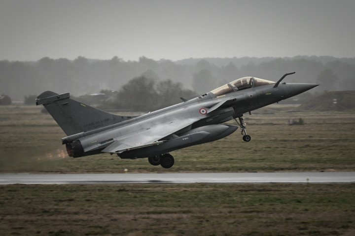 A French Air and Space Force Rafale fighter jet takes off from Air Base 120 in Cazaux, south-western France, on January 29, 2026. (Source: Getty Images)