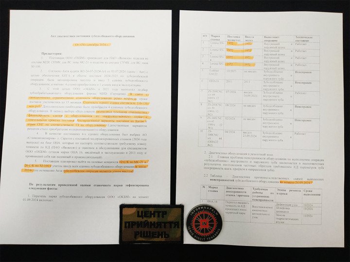 Leaked diagnostic report on Russian gear-shaping equipment, dated September 24, 2024, highlighting failures of Soviet-era and imported machinery used in aircraft production. (Source: InformNapalm) Leaked diagnostic report on Russian gear-shaping equipment, dated September 24, 2024, highlighting failures of Soviet-era and imported machinery used in aircraft production. (Source: InformNapalm)