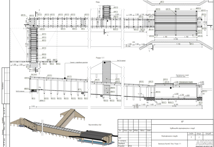 An engineering plan and cross-section drawing showing the layout and dimensions of a trench-linked underground fortification structure developed by the Ukrainian Association of Developers. (Source: Ukrainian Association of Developers)