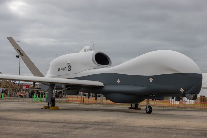 US-made Northrop Grumman’s MQ-4C Triton unmanned aircraft system on display on March 03, 2023 in Avalon, Australia. (Source: Getty Images)