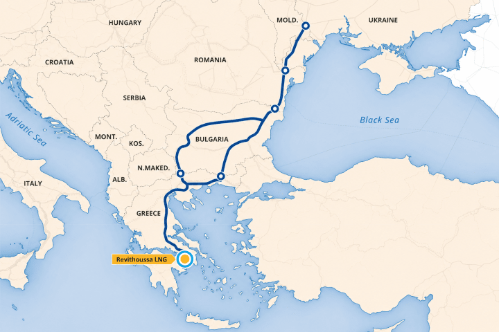 Map of the Trans-Balkan gas corridor linking Greece, Bulgaria, Romania, Moldova, and Ukraine. (Source: Gas Transmission System Operator of Ukraine) Map of the Trans-Balkan gas corridor linking Greece, Bulgaria, Romania, Moldova, and Ukraine. (Source: Gas Transmission System Operator of Ukraine)