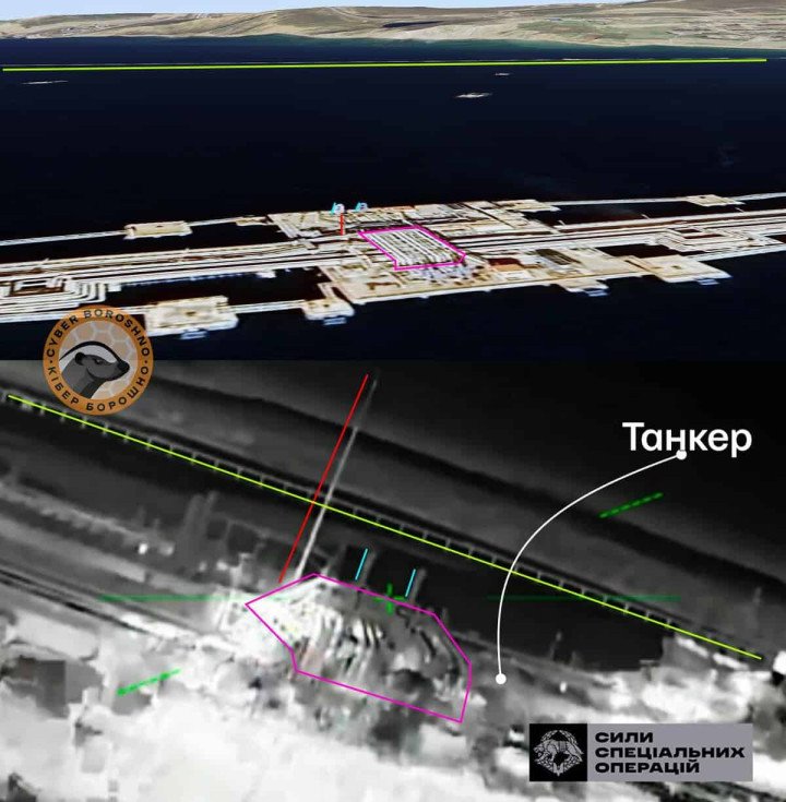 Connecting overpass between berths No. 3 and No. 4 at Russia’s Taman port after a Ukrainian drone strike on May 13, 2026. (Source: CyberBoroshno)