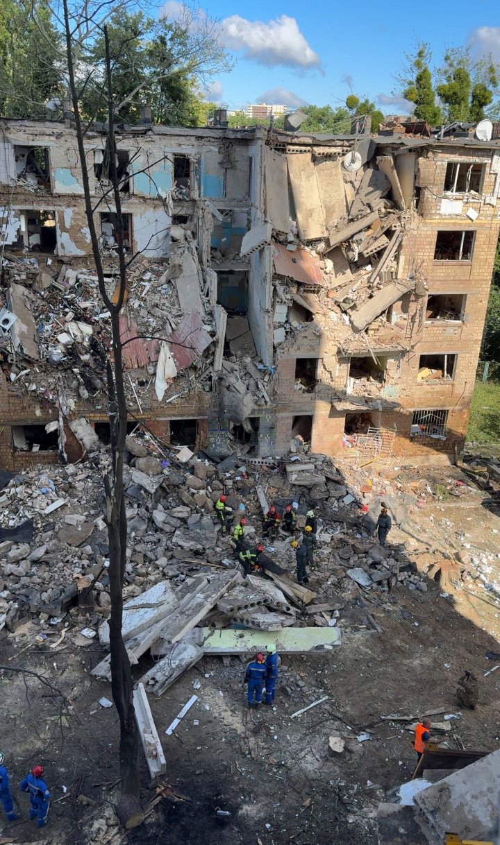 Civilian 5-story apartment building, destroyed by a Russian missile strike on Kyiv on June 23, 2025. (Source: UNITED24 Media) Civilian 5-story apartment building, destroyed by a Russian missile strike on Kyiv on June 23, 2025. (Source: UNITED24 Media)