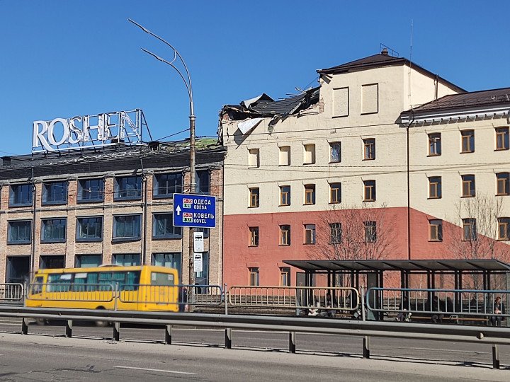 View of the Roshen factory in Kyiv after a Russian drone strike in January 2026 destroyed part of its upper floor and killed one worker. March 2026, Kyiv, Ukraine. (Photo: UNITED24 Media) Russian drone attack on civilian targets