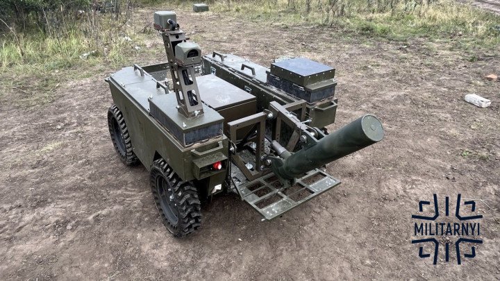 PIDRYV electromagnetic mine-clearing system mounted on a Ukrainian ground drone in 2026. (Source: Militarnyi)