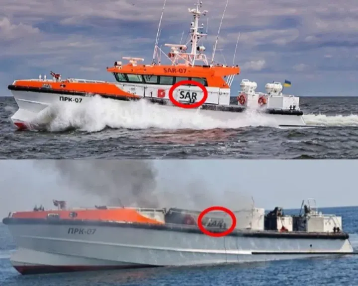 Before-and-after view of a Ukrainian Maritime Search and Rescue Service vessel damaged in a Russian attack while conducting a humanitarian mission in the Black Sea. (Source: Defence Blog) Before-and-after view of a Ukrainian Maritime Search and Rescue Service vessel damaged in a Russian attack while conducting a humanitarian mission in the Black Sea. (Source: Defence Blog)