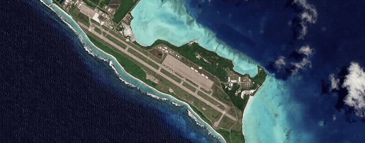 Satellite imagery shows the runway and military infrastructure at Diego Garcia, a strategic US-UK base in the Indian Ocean. (Source: Planet Labs) Diego Garcia