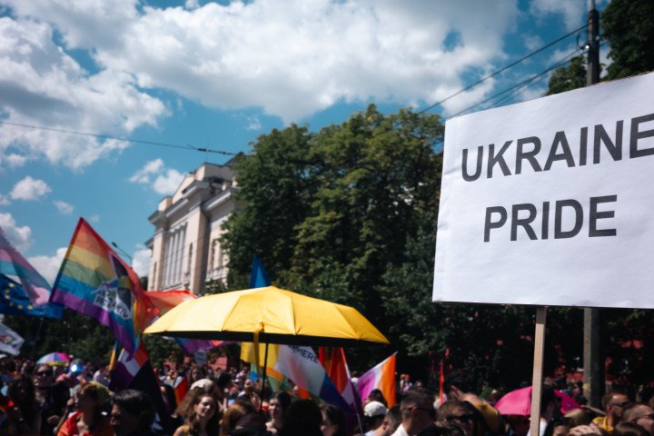 A “Ukraine Pride” sign is displayed above the crowd during the annual Kyiv Pride March in central Kyiv. (Source: UNITED24 Media) A “Ukraine Pride” sign is displayed above the crowd during the annual Kyiv Pride March in central Kyiv. (Source: UNITED24 Media)