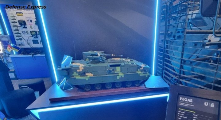 A model of Ukraine’s new Pegas tracked infantry fighting vehicle displayed at MSPO 2026. (Source: Defense Express)