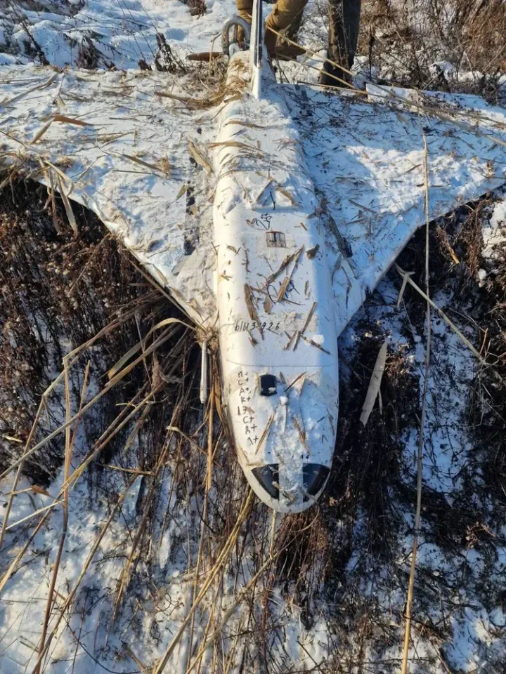 Russian Gerbera Drone Found on January 17 in Moldova’s Telenești District. (Photo: Telegram / Poliția Republicii Moldova)
