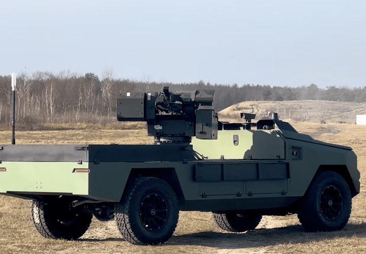 Protector UGV equipped with the Tavria-12.7 machine-gun combat module. (Source: Ukrainian Armor) Protector UGV equipped with the Tavria-12.7 machine-gun combat module. (Source: Ukrainian Armor)