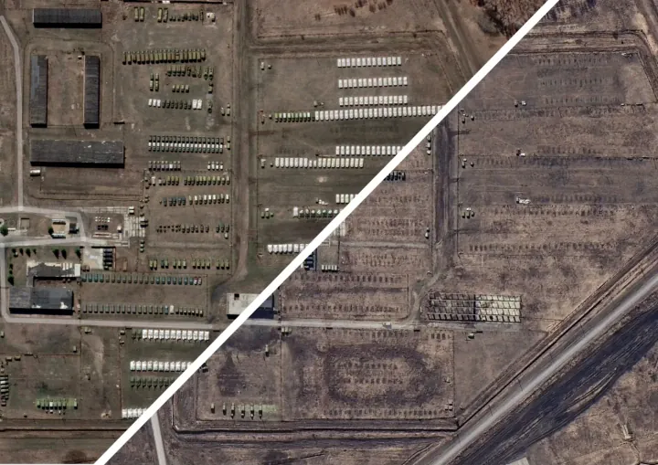 Disappearance of armored vehicles from Omsk Armored Institute base. (Source: @hizzo_jay) Disappearance of armored vehicles from Omsk Armored Institute base. (Source: @hizzo_jay)