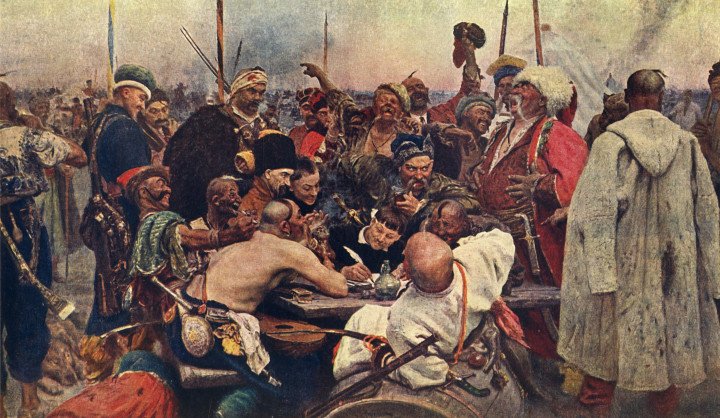 Reply of the Zaporozhian Cossacks to Sultan Mehmed IV of Turkey. Artist Ilya Repin. (Photo by The Print Collector/Getty Images) Reply of the Zaporozhian Cossacks to Sultan Mehmed IV of Turkey. Artist Ilya Repin. (Photo by The Print Collector/Getty Images)