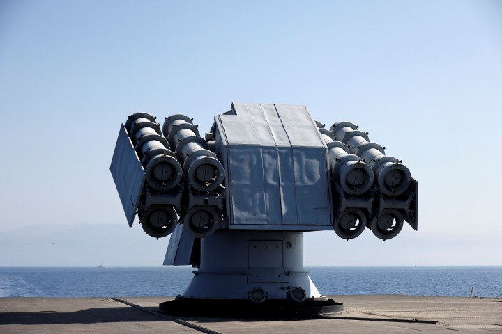 A Crotale EDIR short-range air defense system is mounted on the French stealth frigate La Fayette during a mission in the Mediterranean Sea on October 26, 2020. (Source: Getty Images) A Crotale EDIR short-range air defense system is mounted on the French stealth frigate La Fayette during a mission in the Mediterranean Sea on October 26, 2020. (Source: Getty Images)