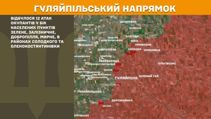 Mapa del frente de Hulyaipole con combates activos y ataques rusos en el sur de la región de Zaporizhzhia el 20 de marzo de 2026