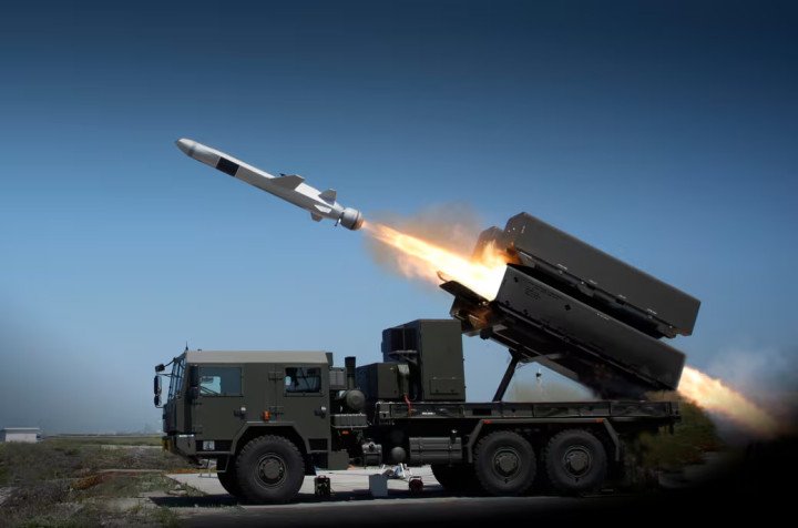 A Naval Strike Missile (NSM) launches from a mobile coastal defense launcher during a test. (Source: Kongsberg Defence & Aerospace) A Naval Strike Missile (NSM) launches from a mobile coastal defense launcher during a test. (Source: Kongsberg Defence & Aerospace)