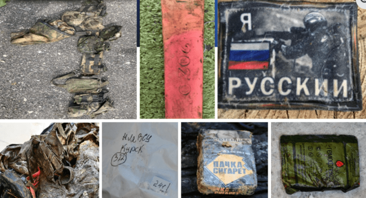 Entre los objetos recuperados de los restos repatriados figuran equipo militar ruso, efectos personales, insignias con la leyenda «Soy ruso», paquetes de cigarrillos y bolsas mal etiquetadas. (Fuente: Proyecto «Quiero vivir») Entre los objetos recuperados de los restos repatriados figuran equipo militar ruso, efectos personales, insignias con la leyenda «Soy ruso», paquetes de cigarrillos y bolsas mal etiquetadas. (Fuente: Proyecto «Quiero vivir»)