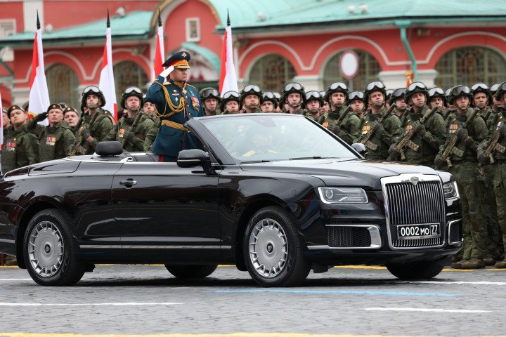 Russian Ground Forces Commander Colonel General Andrei Mordvichev rides in an Aurus Senat limousine during the Victory Day parade in Moscow on May 9, 2026. (Source: Getty Images) Russian Ground Forces Commander Colonel General Andrei Mordvichev rides in an Aurus Senat limousine during the Victory Day parade in Moscow on May 9, 2026. (Source: Getty Images)