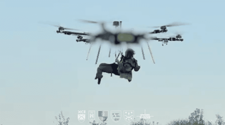 A Ukrainian-made Gurzuf Defence hexacopter carries a wounded soldier during an aerial evacuation operation coordinated by several Ukrainian military units. (Source: 92nd Assault Brigade)