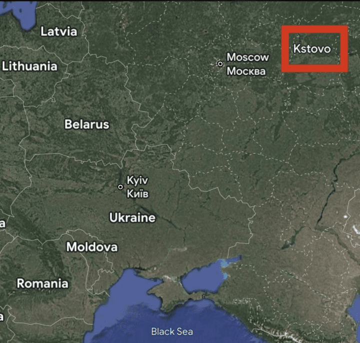 Map showing the location of Kstovo in Russia, northeast of Moscow, after a reported Ukrainian drone strike. (Map data: open source) Kstovo