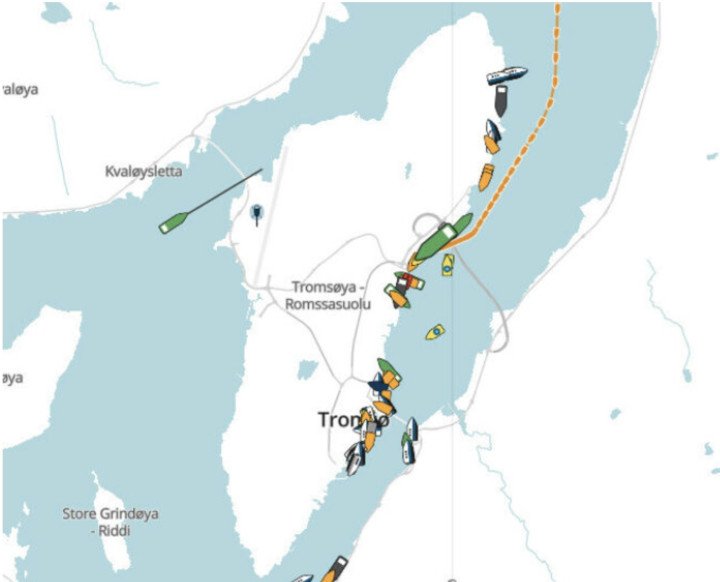 Map showing where the ship is on Friday morning. (Image Source: Norwegian Coastal Administration) Map showing where the ship is on Friday morning. (Image Source: Norwegian Coastal Administration)