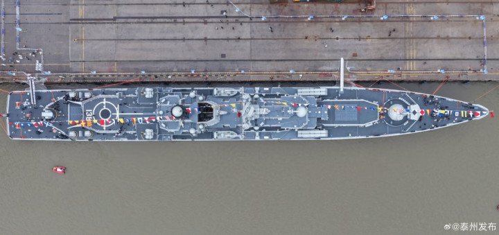 Photo 2: Aerial view of PLA Navy destroyer Taizhou (DDG-138), showing its upgraded deck layout and vertical launch systems following modernization. (Source: Taizhou Fabu)