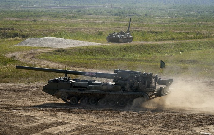 Russian 2S4 Tyulpan heavy self-propelled mortar during the Army 2022 military forum near Moscow, Russia. (Source: Getty Images)