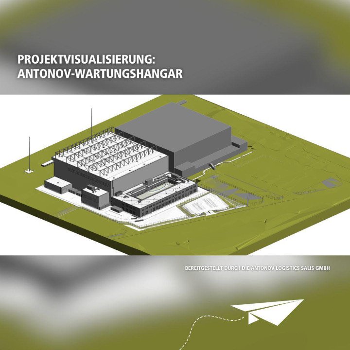 Project visualization of the new Antonov maintenance hangar at Leipzig/Halle Airport, to be built by Antonov Logistics Salis GmbH. (Source: Leipzig/Halle Airport)