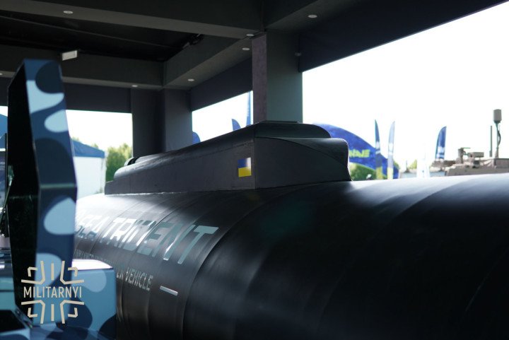 A close-up view of Ukraine’s Sea Trident autonomous underwater drone at Eurosatory 2026 in Paris. (Source: Militarnyi) A close-up view of Ukraine’s Sea Trident autonomous underwater drone at Eurosatory 2026 in Paris. (Source: Militarnyi)