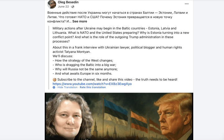 A screenshot of one of the expert’s posts on the Tallinners page on Facebook automatically translated from Russian to English. Source: Tallinners/Facebook