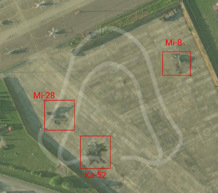 Satellite image showing a damaged Mi-8 and destroyed Mi-28 and Ka-52 helicopters at Sochi Airport. (Source: Absolutely Reliable Source) Satellite image showing a damaged Mi-8 and destroyed Mi-28 and Ka-52 helicopters at Sochi Airport. (Source: Absolutely Reliable Source)