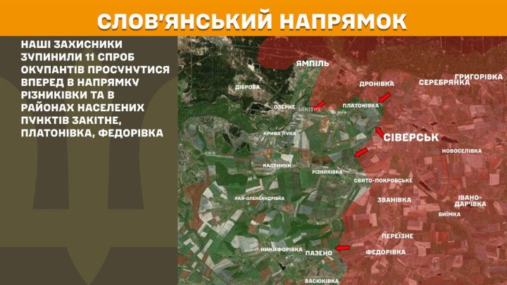 mapa del frente Sloviansk ataques rusos cerca de Riznykivka Zakytne Platonivka guerra Rusia Ucrania