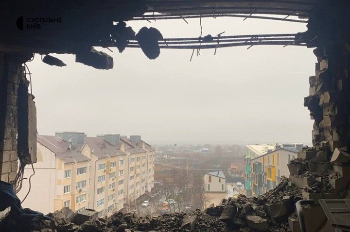 A view from the destroyed apartment in Hlevahka, Kyiv region, January 24, 2025. (Source: Suspilne) A view from the destroyed apartment in Hlevahka, Kyiv region, January 24, 2025. (Source: Suspilne)
