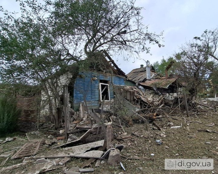 A residential house destroyed by a Russian guided aerial bomb strike in the village of Slatyne, Kharkiv region, on July 14. (Source: Derhachi City Military Administration)