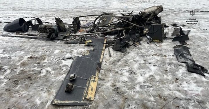 Remains of a Russian Geran‑5 drone recovered in snowy terrain after being downed over Ukraine. (Photo: Open source)