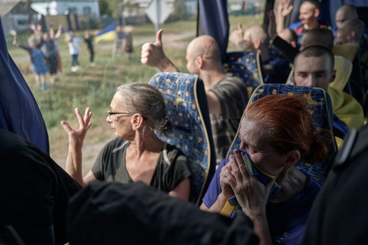 As noted by the Ukrainian Parliament Commissioner for Human Rights, Dmytro Lubinets, the health condition of those returned is very serious; many of them have lost dozens of kilograms. (Photo by Vlada Liberova/Libkos/Getty Images)