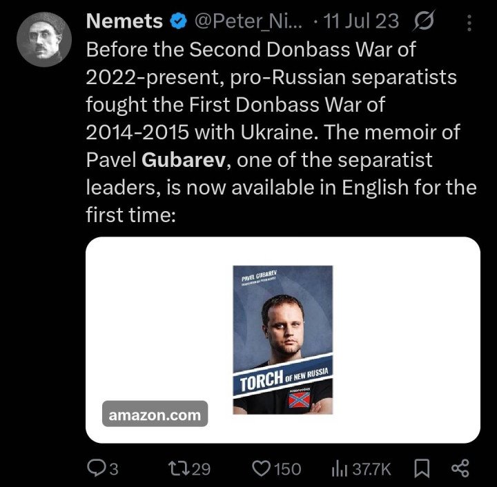 ‘Peter Nimitz’ (also ‘Nemets’) promoting the book Torch of Russia, which he translated and is selling on behalf of Black 100. (Source: X)