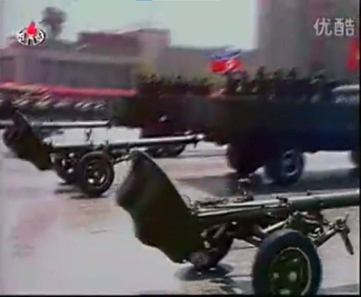 North Korean 140-mm mortars on display during a military parade in Pyongyang.
