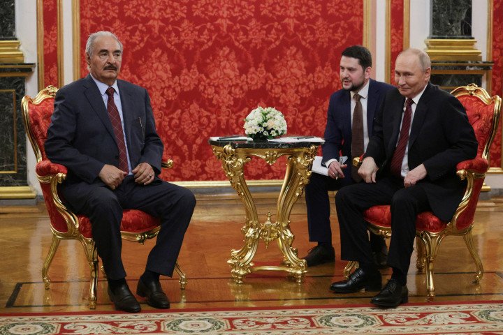 Russia's leader Vladimir Putin and Libya's Khalifa Haftar during a meeting in Moscow on May 10, 2025 (Source: Gavriil Grigorov via Getty Images) Russia's leader Vladimir Putin and Libya's Khalifa Haftar during a meeting in Moscow on May 10, 2025 (Source: Gavriil Grigorov via Getty Images)