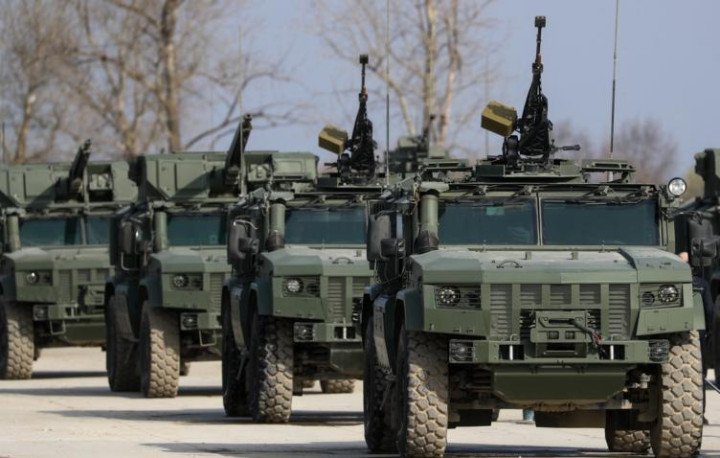 A column of Russian Typhoon-PVO air defense vehicles equipped with MANPADS launchers and machine guns. (Source: Russian MoD)