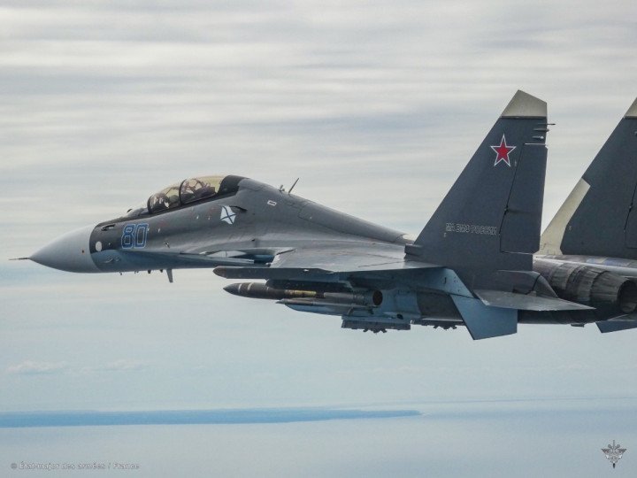 Russian Su-30SM fighter jet intercepted by French Rafale aircraft over the Baltic region. (Source: France’s Armed Forces General Staff)